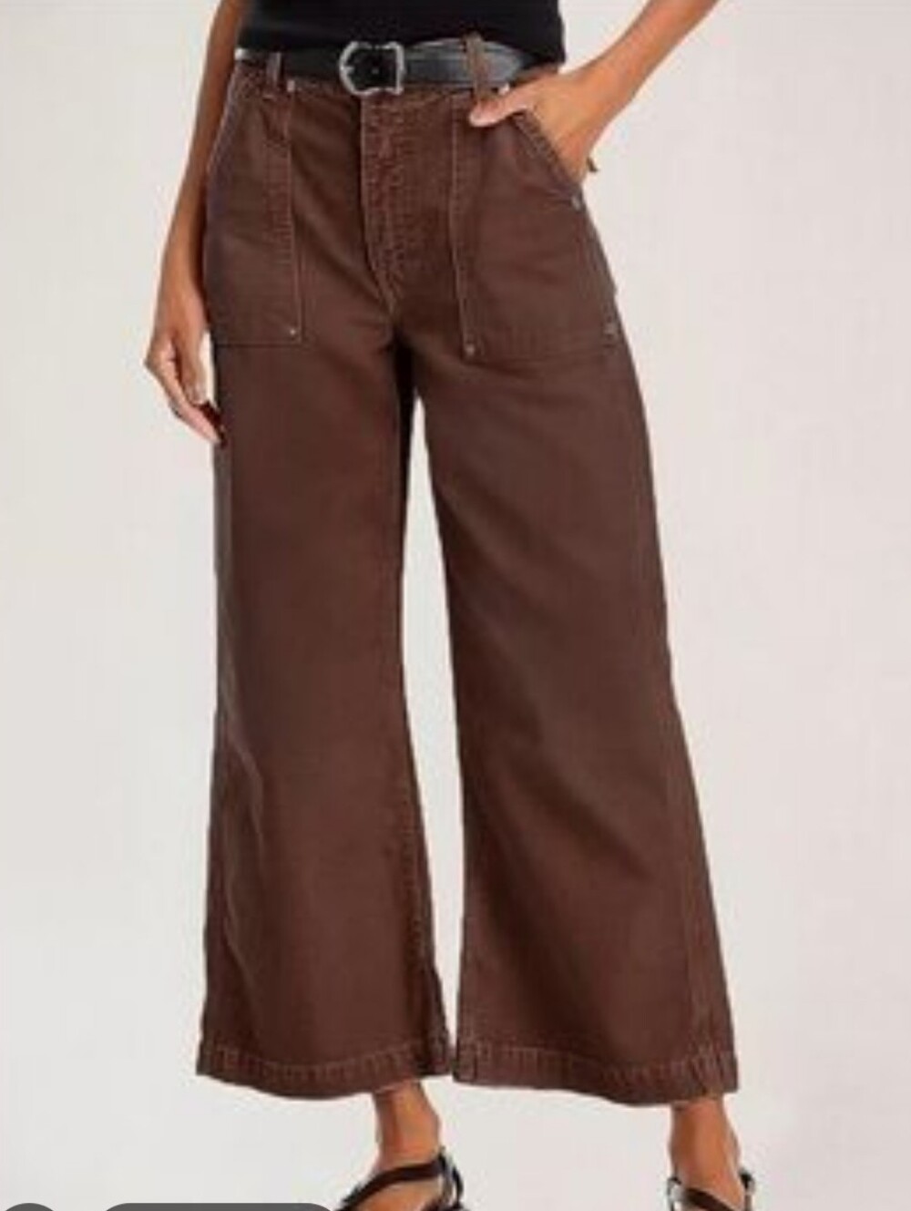 Flamingals Mid Waist Wide Leg Brown Pants Raw Hem NWT Medium